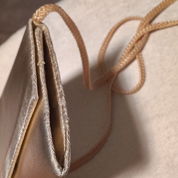 Metallic Gold Purse, Snap Shut And Open Compartment With Pocket, Strap - Picture 7 of 7